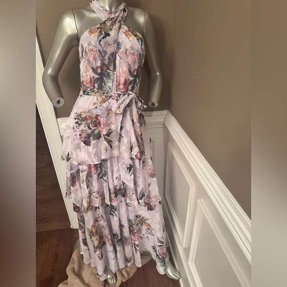 Alex Marie Tiered Ruffle Purple Multicolored Floral Pattern Maxi Dress Sz 2 - Picture 1 of 4
